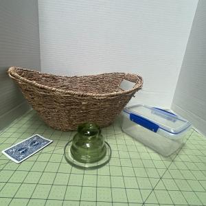 Photo of Wicker Fruit Basket Handmade Straw Wire Plastic Food Storage Container