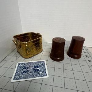 Photo of Brass Pot with Handle Wooden Salt And Pepper Shakers