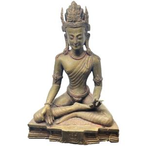Photo of Antique Thai Gilt bronze seated Buddha figurine.