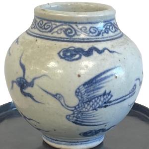 Photo of Qing Dynasty Bird Blue White Jar 4 x 4