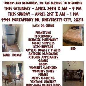 Photo of Moving Sale April 20th and 21st