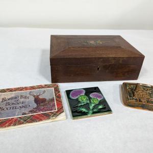 Photo of Vintage Jewelry Box, Ceramic Tiles, 'Bonnie Bits O' Bonnie Scotland' Booklet