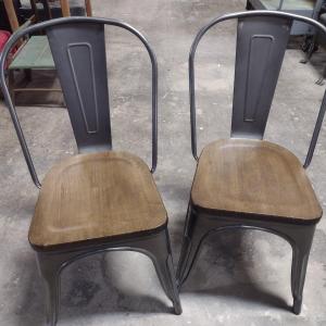 Photo of Pair of Industrial Design Sitting Chairs with Wood Finish Seats