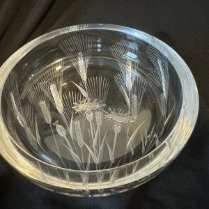 Photo of Rare thistle crystal dish in Bohemian art museum botanical style