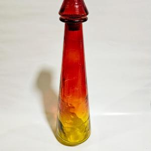 Photo of 19" Amberina-colored Crackle Glass Flame W Stopper Decanter Vintage in the Midce