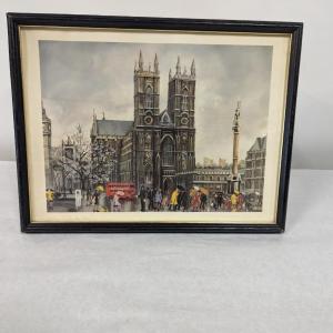 Photo of Framed London Westminster Abbey J. Jackson Painting 17" x 13"