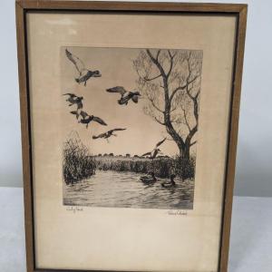Photo of Framed "Lucky Pond" Etching By Richard Bishop 12 1/2" x 16 1/2"