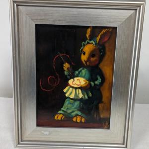Photo of Framed Rabbit Enjoying Needlework Painting 13 1/2" x 16 3/4"