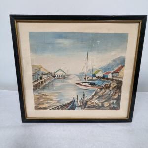 Photo of Framed Coastal Inlet Painting 18" x 16"