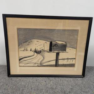 Photo of 1960's Framed Drawing Art 24 1/2" x 18 1/2"