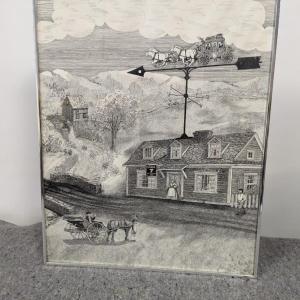 Photo of Framed Pencil Drawing "Stage #7" Signed by Walter Manderfield 1982 23 1/4" x 29"