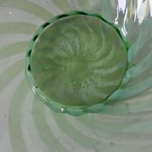 Photo of Fenton Art Glass Vaseline in Pulpit Spiral Optic ruffled bowl Lime Green