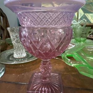 Photo of Fenton dusty rose cameo glass compote with sticker vintage dish