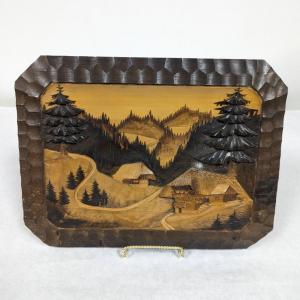 Photo of Vintage Hand Carved Low Relief Black Forest Wood Landscape Art