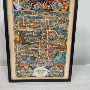 Photo of Vintage Edinburgh, Scotland Color Pictorial Map Tourist Poster Framed