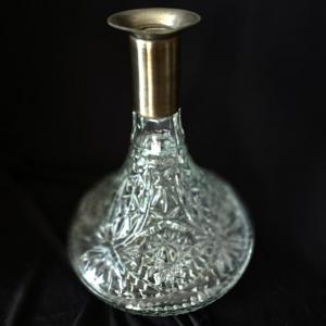 Photo of Wide Base Decanter Silver Plate Rim