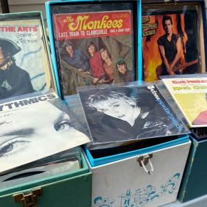 Photo of Vintage VINYL ALBUMS, 45RPM Singles, CASSETTES...and Beer!