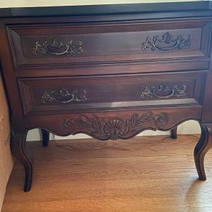 Photo of Vintage Walnut Herman Two-Drawer Dresser With Stone Top