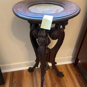 Photo of Antique Walnut Pedestal Table With Marble Top