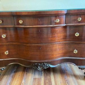 Photo of Antique Mahogany Five Drawer Dresser with Swivel Mirror