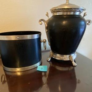 Photo of Vintage Pair of Dessau Brass and Black Leather Decorative Pieces