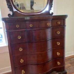 Photo of Vintage Mahogany Seven Drawer Dresser with Mirror