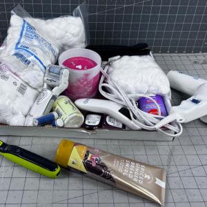 Photo of Bathroom Tray: Mixed Lot Dryer, Lotion, Candle ETC.