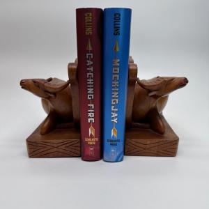 Photo of Vintage Carved Wood Caribous Water Buffalo Sculpture Bookends