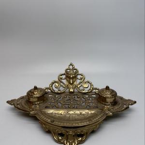 Photo of Vintage Brass Desk Top Inkwell
