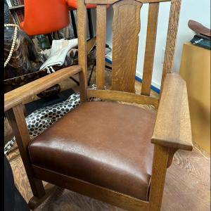 Photo of Antique Wood and Leather Rocking Chair