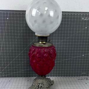 Photo of Antique oil Lamp MERIDEN,  Pretty Red & White Glass