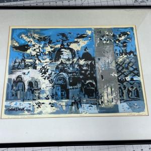 Photo of Robert E Wood Limited Serigraph Framed under Glass Title St. Marks and Pigeons A