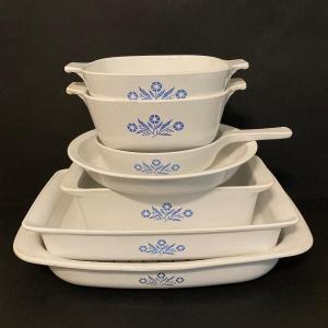 Photo of LOT 107: Vintage Seven Piece Blue Cornflower Corning Ware Collection