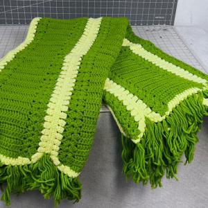 Photo of Green and Yellow Afghan - Hand Crafted/Crocheted with Yarn in the 80's! 