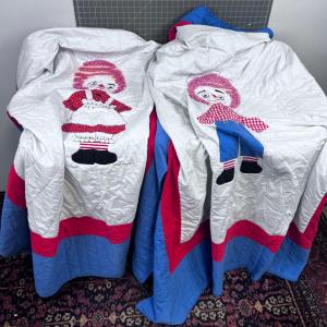 Photo of Matching Set of Twin QUILTS Raggedy Ann & Andy Hand Crafted. 