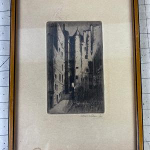 Photo of Antique  BLOCK Print or Etching, Signed