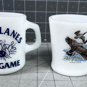 Photo of 2 Vintage Fire King Coffee Mugs Bowling and Canadian Geese