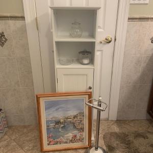 Photo of LOT:165: Bathroom Decor with White Standing Cabinet with Shelfs Toilet Paper Hol