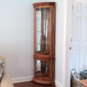 Photo of LOT 141: Solid Wood Lighted Corner Display Cabinet