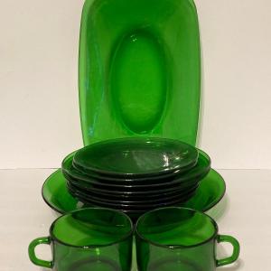 Photo of LOT 111: Green Glass Vereco France Dinnerware