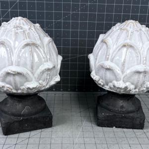 Photo of 2 Terracotta Stoneware Finials Artichokes 