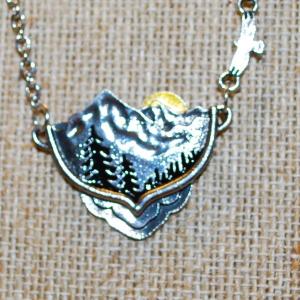 Photo of Mountain & Forest PENDANT (1½" x 1" ) on .925 Silver Necklace Chain 18" L
