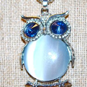 Photo of Beautiful Dark Blue Eyed Owl .925 PENDANT (2¼" x 1¼") with Opaque Big Belly an