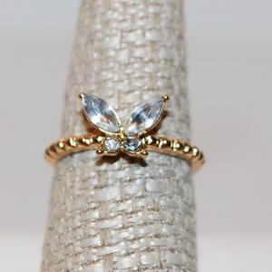 Photo of Size 6¾ Butterfly Shape Ring with Clear Stones Accents on a Deep Gold Tone Band
