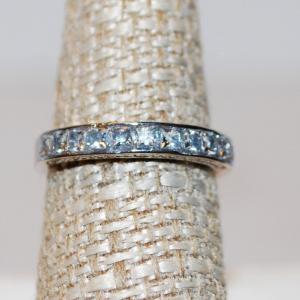 Photo of Size 7¼ Half-Eternity Clear-Stones Ring on a Silver Tone Band (3.0g)