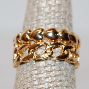 Photo of Size 7¾ Set of 2 Stackable/Individual Gold Tone Rings with Hearts & Chain Links
