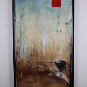 Photo of Greg Murdock “Composition with Red Square #2” - Mixed Media and Panel