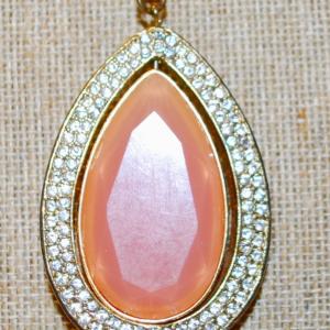 Photo of Large Showy Pink Pear Shaped PENDANT (2¼" x 1½") & Double Rows Clear Stone Acc
