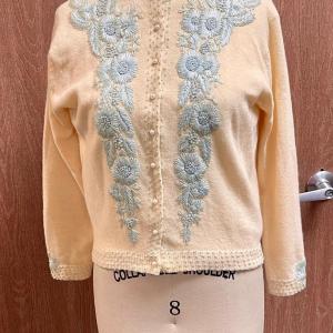 Photo of Vintage Sweater Creamy Yellow with Light Blue Embroidery