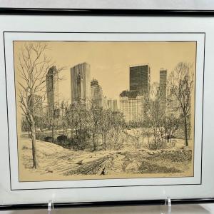 Photo of Ink Sketch of Central Park with High Rises in Background S. Finkenberg